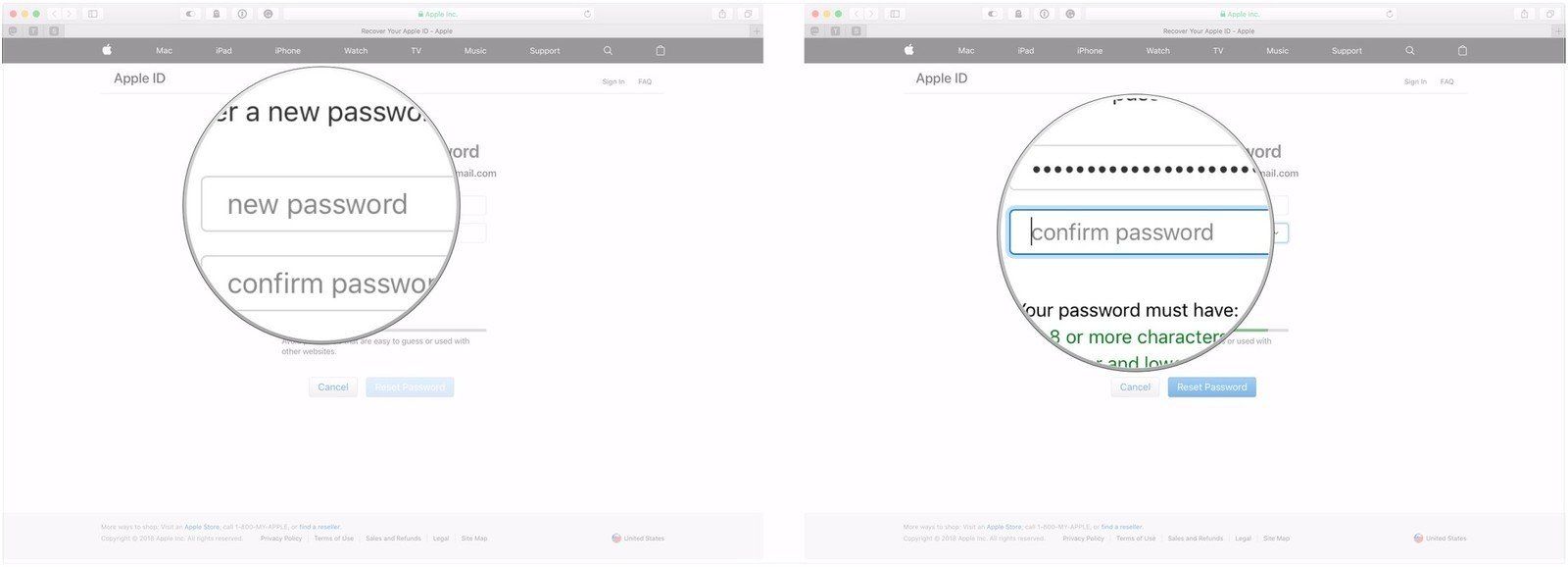 Введите новый пароль, подтвердите новый пароль